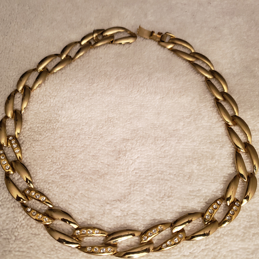 Gold color necklace with rhinestones